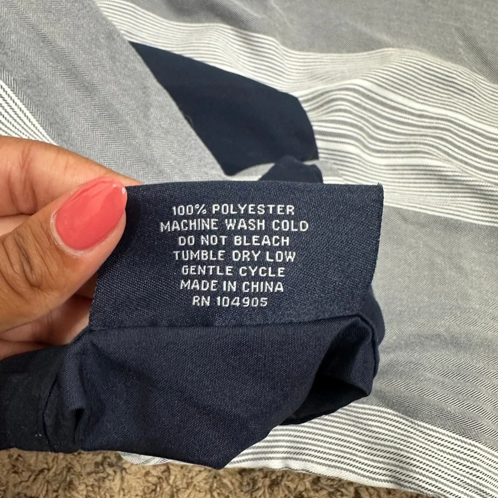 Brooks Brothers King Sham Pillowcase Set 2 Navy Blue Grey White Striped Nautical